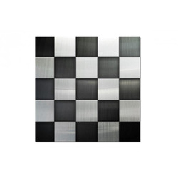 Tableau Abstrait Ton Noir et Argent Damier 60X60 cm