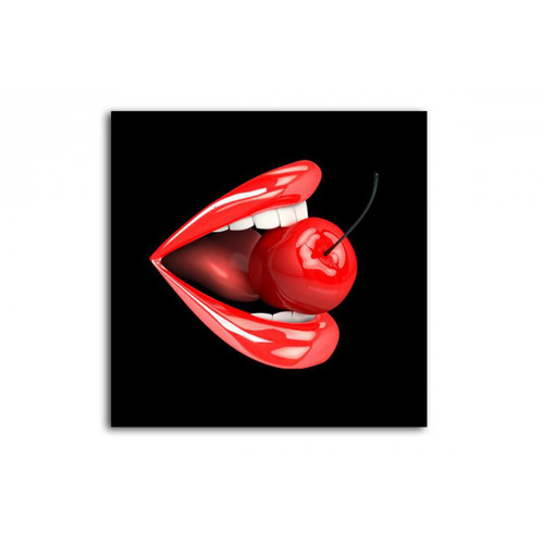 Tableau Pop Bouche Rouge Cerise Fond Noir 60X60 cm - Tableau romantique