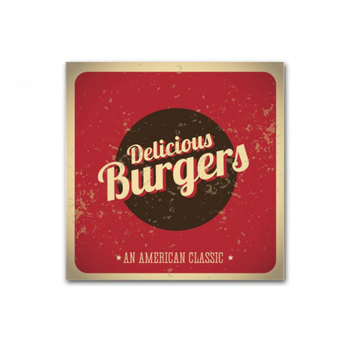 Tableau Vintage Plaque Burger Rouge 60X60 cm