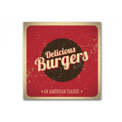 Tableau Vintage Plaque Burger Rouge 80X80 cm
