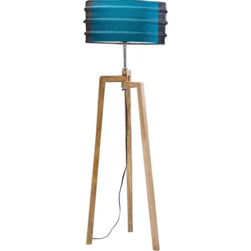 Lampadaire industrie en bois et métal bleu Manhattan - Lampadaire design