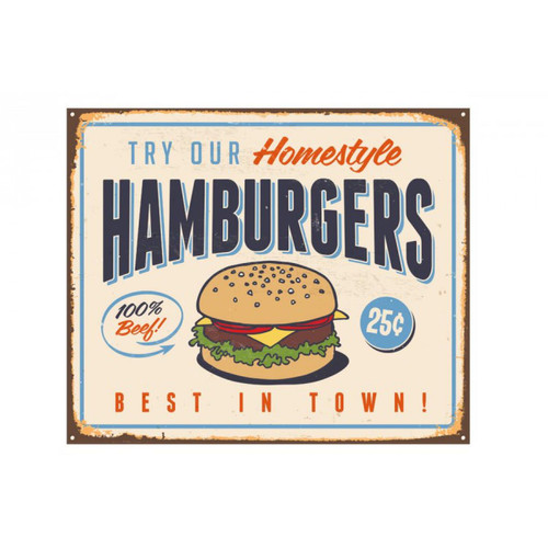 Tableau Industrie Plaque Hamburger L.80 x H.55 cm - Fete des peres papa style