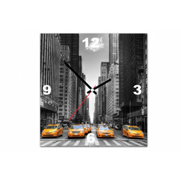 Tableau Horloge Villes Taxi Dans New York 30X30 cm