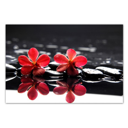 Tableau Floral Fleurs Rouges Sur Fond Noir 80  x  55 cm - FETE DES MERES