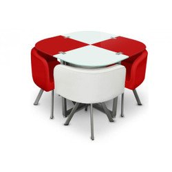 Table repas  avec 4 chaises Damier blanc et rouge