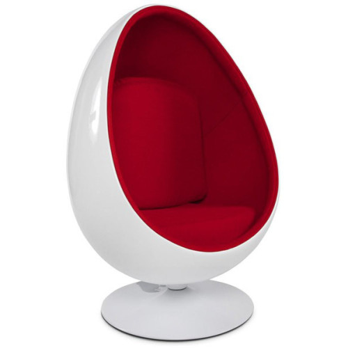 Fauteuil Oeuf 70 blanc tissu rouge