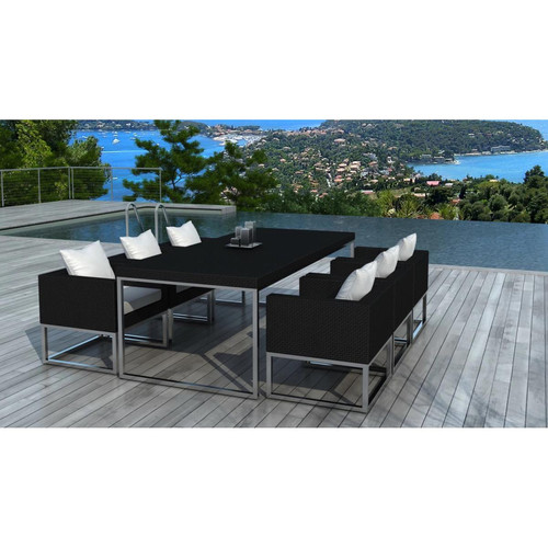 Table design outdoor + 6 fauteuils noir et blanc VELUX