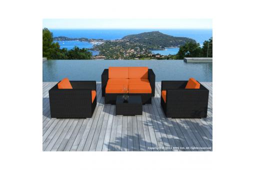 Salon de jardin noir avec housse orange Amin - Salon de jardin design
