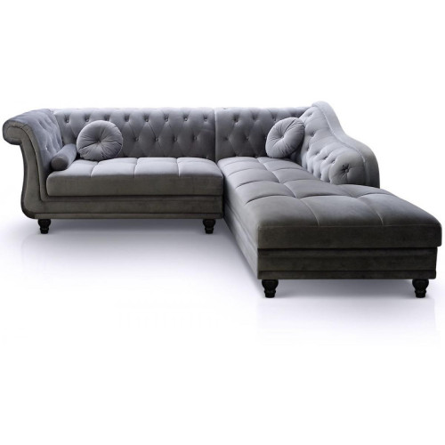 Canapé d'angle British Velours Argent style Chesterfield DIANA