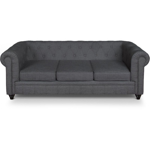 Canape 3 places Chesterfield effet Lin Gris