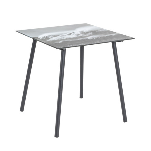 Table d'appoint  imprimée de motif vague avec plateau en Verre trempé et en tube d'acier laqué Noir  3S. x Home  - Table d appoint metal
