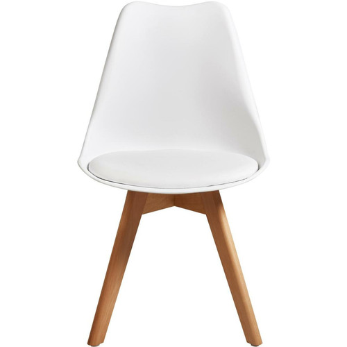 Lot de 6 chaises coque cuir synthétique blanc et pieds en bois NORVÈGE Blanc  3S. x Home  - Chaises Blanche