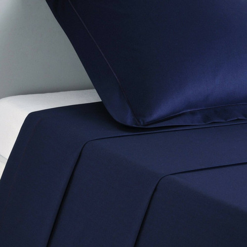 Drap plat percale de coton TERTIO® - Bleu Indigo - 3S. x Tertio (Nos Unis) - Linge de lit
