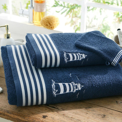 Lot de 2 gants de toilette bleu marine en coton 15x21 PHARE  - becquet - Cuisine salle de bain