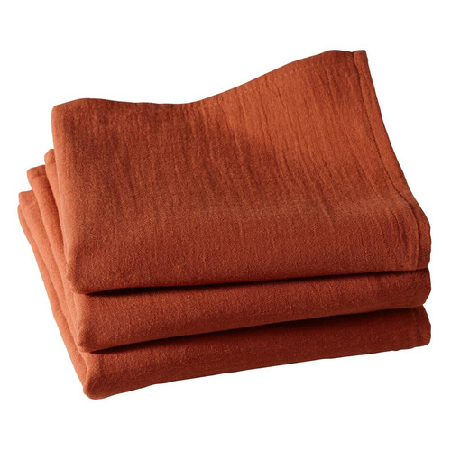 Lot de 3 serviettes de table 43x43 orange terracotta en gaze de coton OLIVIASERV  - Linge de table