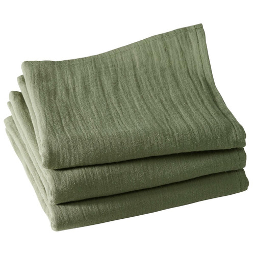 Serviette de table vert kaki en gaze de coton 43x43 OLIVIASERV  - becquet - Nappes et serviettes