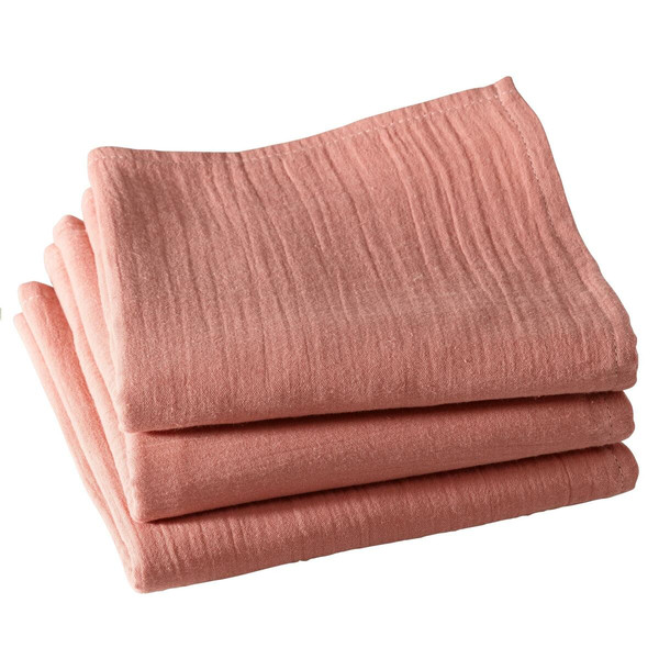 Lot de 3 serviettes de table rose en gaze de coton 43x43 OLIVIASERV