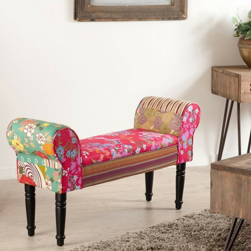 Banc de lit imprimé patchwork avec accoudoirs en tissu - imprimé CATCHY Macabane  - Chaise design et tabouret design