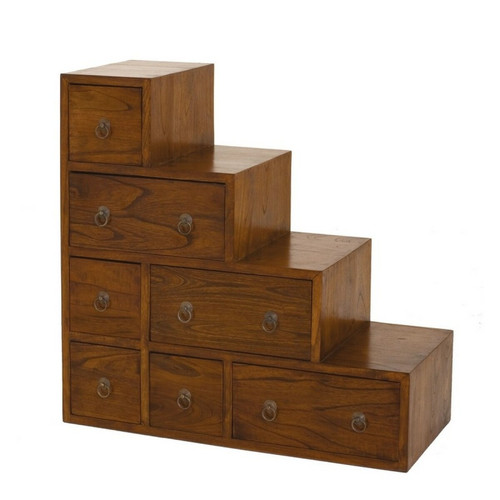 Meuble escalier 7 tiroirs en bois mindi - Unique - Macabane - Macabane meubles