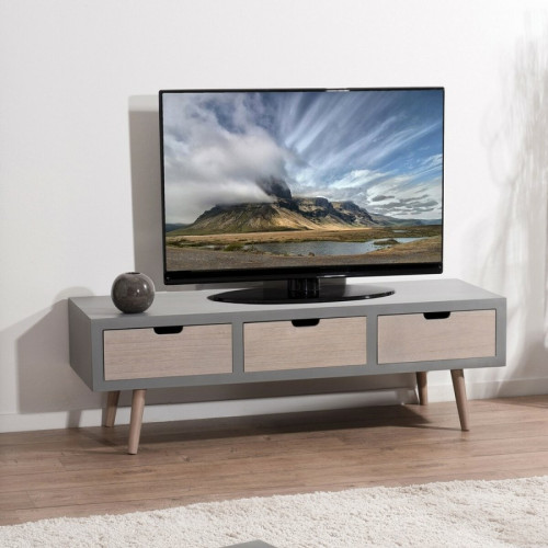 Meuble bas TV 3 tiroirs - Gris - Macabane - Macabane meubles