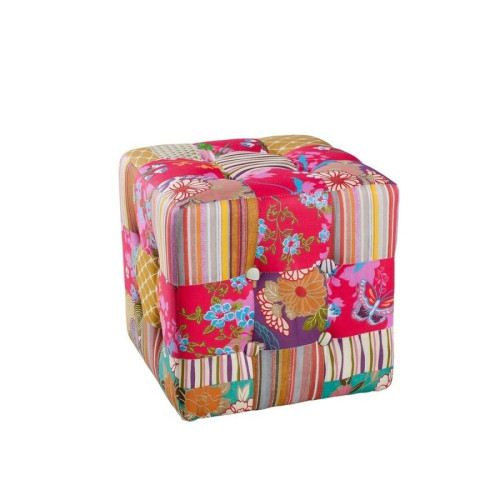 Pouf carré imprimé patchwork en tissu - imprimé - Macabane - Salon meuble deco macabane