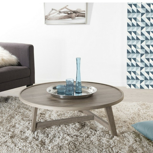 Table basse ronde pieds bois Blanc - Macabane - Table basse
