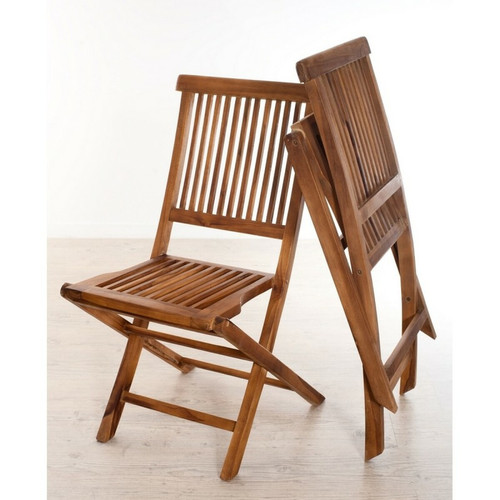 Ensemble de 2 chaises de jardin Java en bois Teck huilé Macabane  - Chaise design et tabouret design