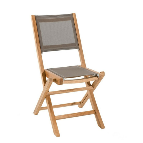 Ensemble de 2 chaises de jardin pliantes en bois Teck et textilène couleur taupe Macabane  - Jardin meuble deco