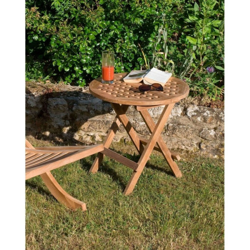 Table pique nique ronde de jardin en bois Teck - Macabane - Macabane meubles