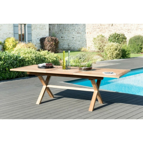 Table de jardin 8/10 personnes - rectangulaire pieds croisés extensible 180/240x100 cm en bois Teck