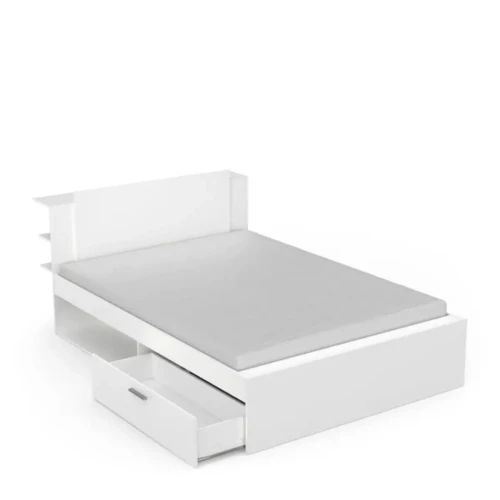 Lit avec 2 niches et 2 tiroirs LIFE blanc mat DeclikDeco  - Edition authentique