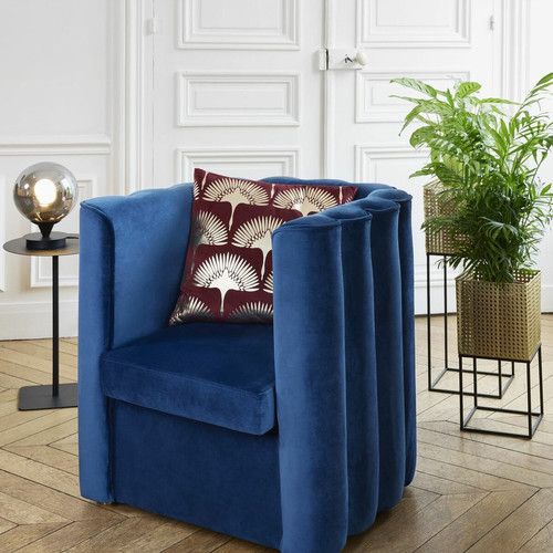 Fauteuil vintage en velours bleu nuit - POTIRON PARIS - Pouf et fauteuil design