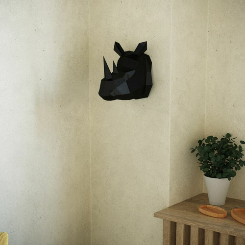 Trophée décoratif mural rhinocéros en polyrésine noir  - POTIRON PARIS - Promos deco design 30 a 40