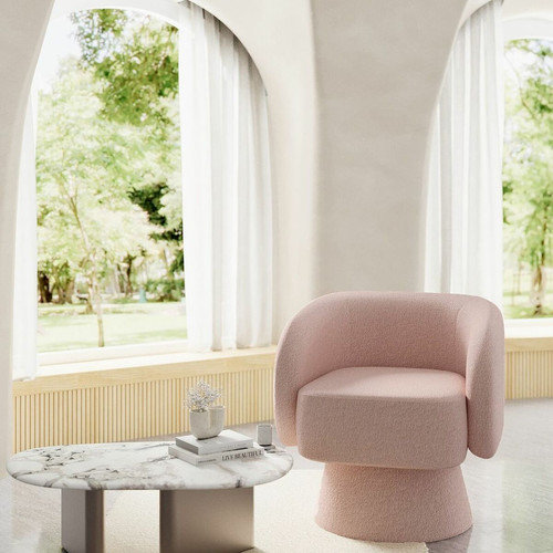 Fauteuil pivotant en tissu bouclé rose Salma - POTIRON PARIS - Pouf et fauteuil design