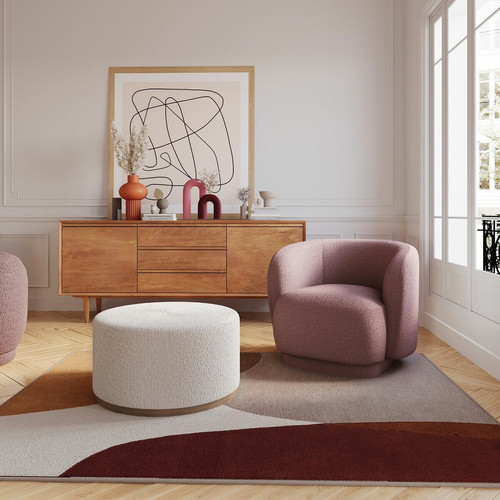 Fauteuil seventies tissu bouclette rose Victoria  - POTIRON PARIS - Pouf et fauteuil design