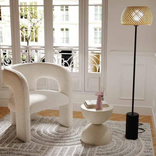 Fauteuil de salle à manger en bouclette blanche Alfred - POTIRON PARIS - Promos deco design 50 a 60
