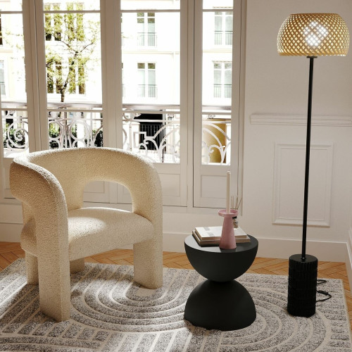 Fauteuil de salle à manger en bouclette gris-crème Alfred - POTIRON PARIS - Pouf et fauteuil design