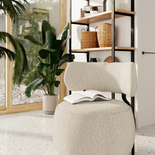 Fauteuil rond en laine bouclée gris-crème Mia - POTIRON PARIS - Pouf et fauteuil design