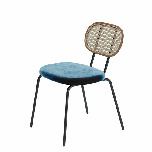 Lot de 2 chaises en rotin et velours Gabrielle bleu  POTIRON PARIS  - Chaise rotin