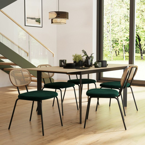 Lot de 2 chaises en rotin et velours vert Gabrielle - POTIRON PARIS - Promos deco design 30 a 40