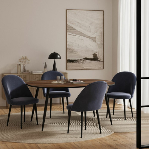 Lot de 2 chaises en velours et en métal noir Nina bleu POTIRON PARIS  - Promos salle a manger