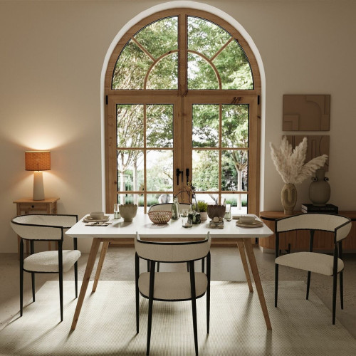 Chaise de salle à manger design en tissu bouclette Aurore blanche  POTIRON PARIS  - Chaise tissu design