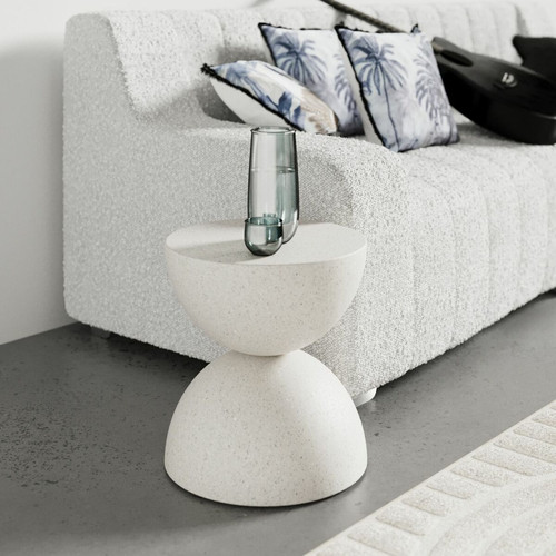 Table d’appoint ronde design en magnésie gris moucheté Bergamote - POTIRON PARIS - Salon meuble deco
