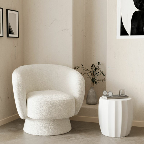 Table d'appoint ronde en ciment couleur crème Grenade - POTIRON PARIS - Salon meuble deco