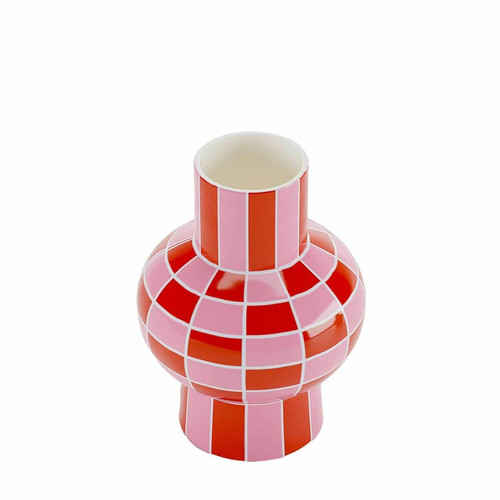 Vase céramique motif damier Louvre rouge  POTIRON PARIS  - Vase design