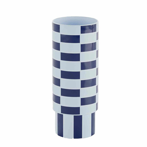 Vase tube à motif damier en céramique Sofia bleu  POTIRON PARIS  - Vase ceramique design