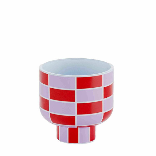 Vase rond à motif damier en céramique Versailles rouge POTIRON PARIS  - Vase ceramique design
