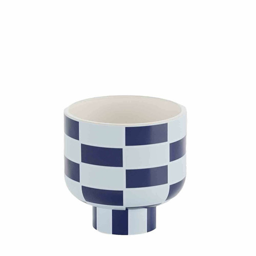 Vase rond à motif damier en céramique Versailles bleu POTIRON PARIS  - Objet deco design