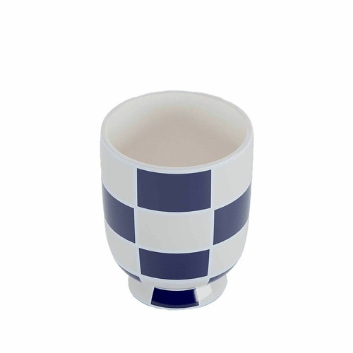 Vase rond à motif damier en céramique Macao Bleu POTIRON PARIS  - Vase design
