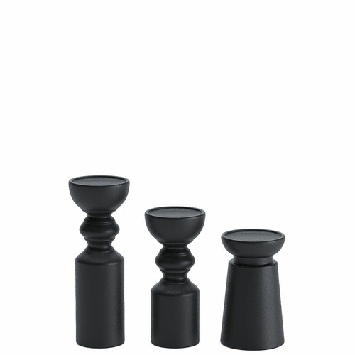 Set de 3 bougeoirs design en bois Boston noir - POTIRON PARIS - Objet deco design